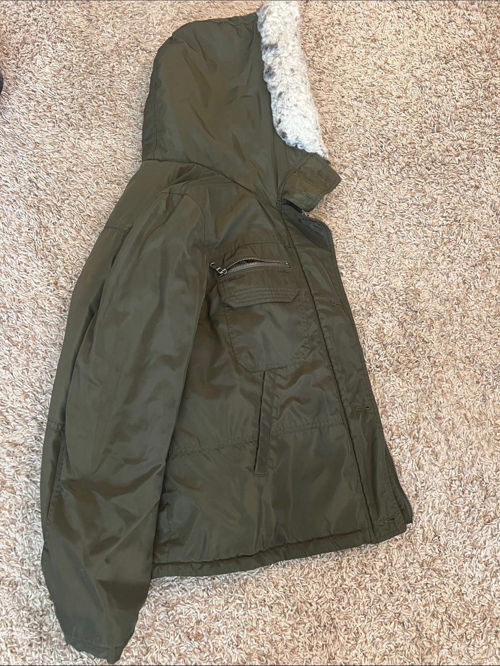 Mossimo Supply Co. Olive Green Jacket with Cream Sherpa Lining